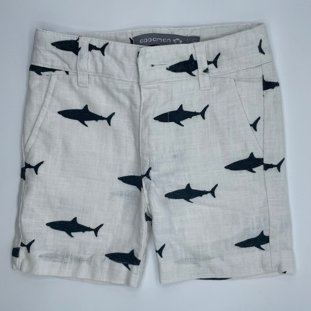 Appaman White Shorts with Navy Shark Print